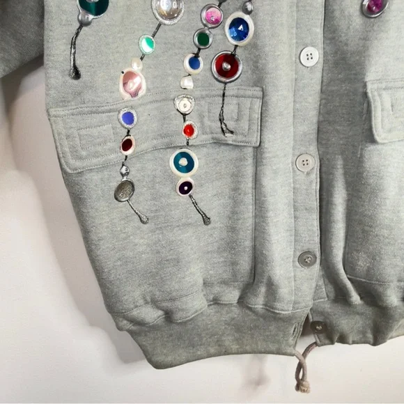 Vintage With Love Designs Inc. Embellished Gray Cardigan - Size Medium Large - Picture 10 of 12